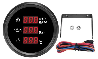 Immagine prodotto di Manometro digitale da 52 mm con retroilluminazione per pressione dell'olio e temperatura dell'acqua, display LED 3 in 1, contagiri per barche, yacht, camper, autocarri e moto