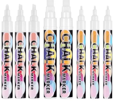 Produktbild von PromoHome® 8-teiliges Set abwischbarer weißer Marker für Glas und Whiteboards, verschiedene Spitzen (1-10 mm)