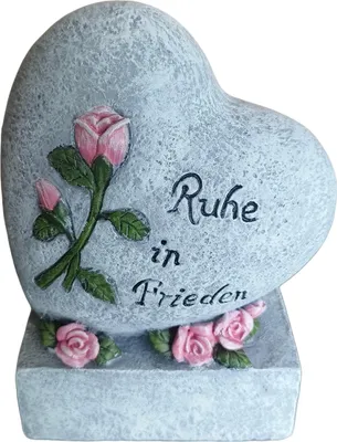 Produktbild von Relaxdays Grabschmuck Herz, Gedenkstein mit Spruch "Ruhe in Frieden", Grabdekoration, wetterfest & frostbeständig, grau