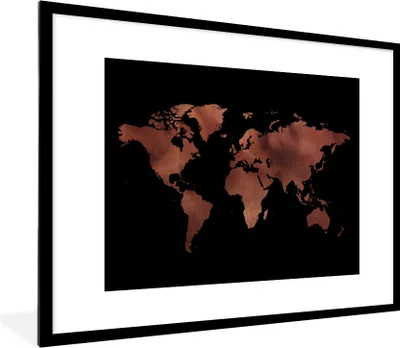 Produktbild von MuchoWow® Gerahmtes Poster Weltkarte - Rot - Schwarz 80x60 cm - Poster mit Schwarzem Bilderrahmen Wandposter Rahmen Foto Bilder - Schlafzimmer-Dekorationen - Fotoposter