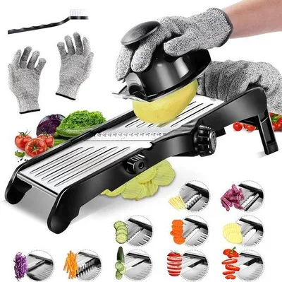 Produktbild von Famanu Mandoline Gemüseschneider - Verstellbare Mandoline mit Sicherheitszubehör