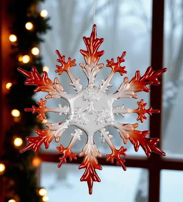 Produktbild von formano Eiskristall Deko Hänger 30 cm Weihnachtsdeko Fenster klar-rot aus Acryl