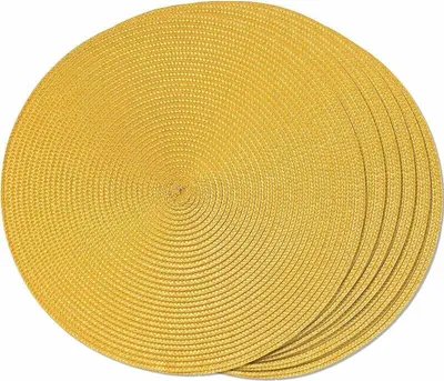 Produktbild von Esstisch-Set, 6 Stück, gelb, rund, geflochtene Tischsets für Esstische, rutschfest, gewebt, waschbar, 38 cm