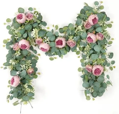 Produktbild von 2 stück Künstliche Blumengirlande Eukalyptus Girlande Vintage Gefälschte Blumen Girlande Rosenrebe Grün Dekorative Wandbehangpflanze für Hochzeitsbogen Türanordnung Blumengirlande deko (Rosa)