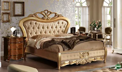 Produktbild von Bett Chesterfield Gold Betten Barock Massivholz Gold Doppelbett Design Möbel