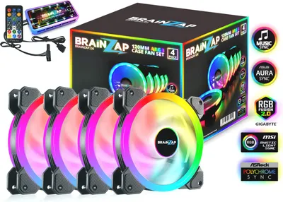 Zdjęcie produktu dla BRAINZAP 4x 120mm LED A-RGB Zestaw wentylatorów Aura Asus Asrock MSI Gigabyte Music-Sync Coolmoon