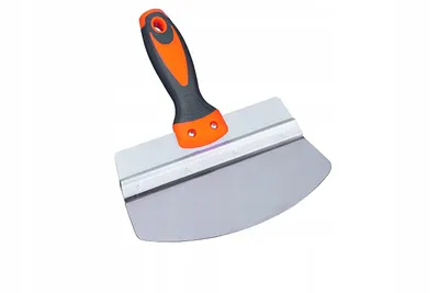 Image de Easy-Scoop : Spatule en acier inoxydable pour seaux - lame courbée, poignée ergonomique 2K, idéale pour les masses prêtes à l'emploi