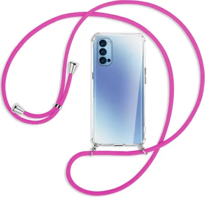 Produktbild von Handykette Backcover-Schutzhülle mit Band (Metall silberfarben) für Oppo Reno5 4G/5G - hot pink