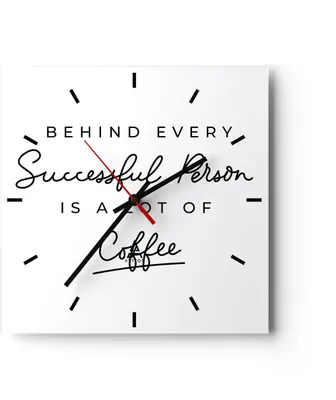 Produktbild von Wanduhr - Quadrat - Glasuhr - Kaffee Prinzip Erfolg - 30x30cm - Schleichendes Uhrwerk - Lautlos - zum Aufhängen bereit - Dekoration Modern - Wanddekoration aus Glas - C3AC30x30-4284