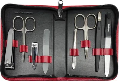 Produktbild von 8-teiliges Maniküre-Set Echtleder Etui · Solingen Instrumente ·  Germany Rot