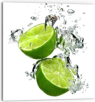 Produktbild von DEQORI Küchenrückwand Glas 60x60 cm 'Limettenhälften im Wasser' Spritzschutz Bad Rückwand