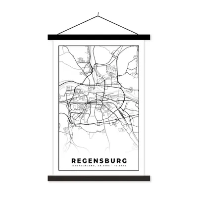 Produktbild von MuchoWow® Textilposter Regensburg - Karte - Stadtplan - Wegbeschreibung 120x180 cm mit schwarzem Rahmen - Fotos