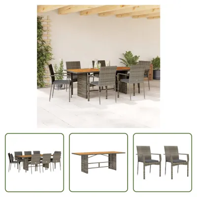 Produktbild von The Living Store 7-tlg. Garten-Essgruppe mit Kissen Grau Poly Rattan