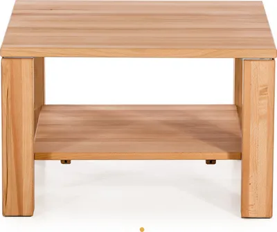 A wooden coffee table with a shelf underneath, shown from the front against a white background.