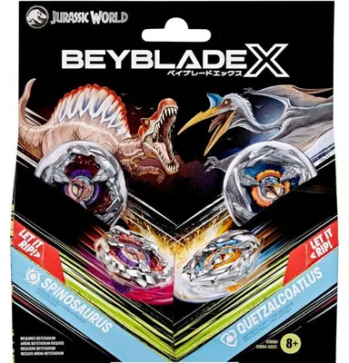 Image de Coffret pack 2 toupies beyblade x jurassic world : spinosaurus contre quetzalcoatlus - type attaque et défense - pack toupie et lanceur - hasbro g1899