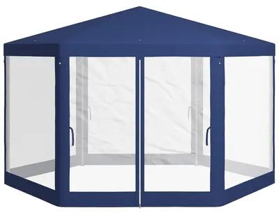 Obrázok produktu pre Altánok 4x3m šesťhranný vodoodpudivý stabilný zimotesný pavilón s moskytiérou Párty stan Záhradný stan so 6 bočnými panelmi Záhradný altánok pre kemping Záhradná modrá Aosom