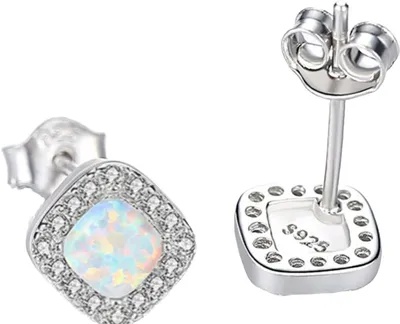 Produktbild von WEIMU Opal Ohrringe Silber 925， Ohrstecker Künstlicher Opal für Damen, 18 Karat