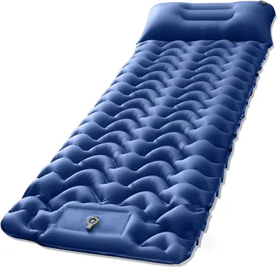 Produktbild von Isomatte Camping Aufblasbar mit Kissen und Fußpumpe, 193cm x 68cm x 8cm, Ultraleichte Isomatte Wasserdicht Unterlage,Marineblau