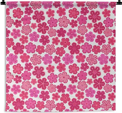 Produktbild von MuchoWow® Wandteppich Wandbehang Blumen - Rosa - Muster 150x150 cm Tapisserie Dekoration Wandtuch - Wohnaccessoires - Modernes
