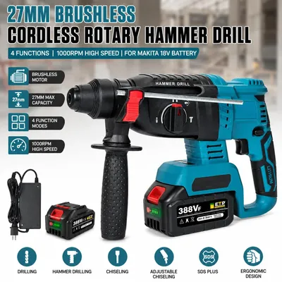 Produktbild von Bohrhammer - Akku-Kombihammer - 27 mm - Bürstenlos - 4 Funktionen - 1000 U/min - 2 Akkus