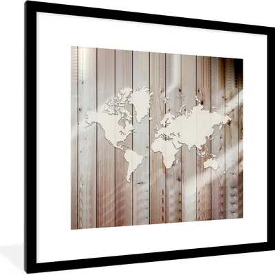 Produktbild von MuchoWow® MuchoWow® Gerahmtes Poster Weltkarte - Weiß - Holz 40x40 cm - Poster mit zchwarzem Bilderrahmen - Poster - Plakat im Rahmen