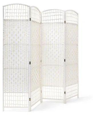 Raumteiler 4-teilig, Bambus, faltbar, 179x180x2 cm, weiß