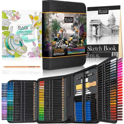 Produktbild von Buntstifte Set , Zeichenset RAGI , 148 teiliges Skizzenstifte für Künstler und Kinder , Zeichnen Skizzieren Set, Malstifte, Malbuch für Erwachsene