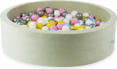 Produktbild von Bällebad 110x30 Samtig weich Hellmint – Mit 400 Bällen / weiß, silber, puderrosa, gelb, babyblau