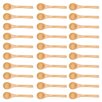 Produktbild von 30 Stück Puddinglöffel Honig Teelöffel Mini Suppenlöffel Gewürzlöffel Holzlöffel Kleiner handgemachter Holzlöffel für Kinder