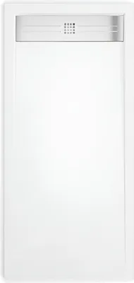Produktbild von Mineralguss-Duschwanne extra flach ELITE Schieferoptik WEISS 70x100cm Edelstahl in chrom Ablaufschutz in Chrom