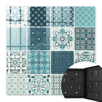 Produktbild von Metall Schlüsselkasten 30 x 30 cm - schwarzer Schlüsselschrank zur Wandmontage - wandhängende Schlüsselbox mit Tür - rechts öffnend - Schlüsselaufbewahrung für Flur - Büro - Arbeitszimmer - Werkstatt - Garage - Retro-Mosaik