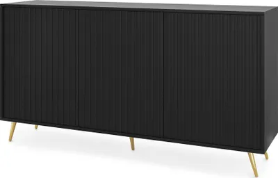 Produktbild von Selsey - Bello Kommode mit Lamellen-Fronten 154 cm schwarz mit goldenen Beinen