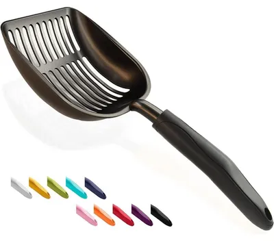 Immagine prodotto di Pala per lettiera per gatti, in alluminio, con setaccio profondo, manico lungo, colore nero, taglia L