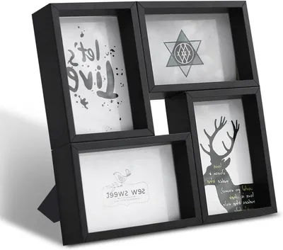 Produktbild von Schwarze Bilderrahmen 6x4, für 4 Fotos, Collage, Nachhaltiges MDF, Hochglanzglas