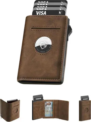 Produktbild von YESIIW Airtag Wallet Herren | RFID Slim Wallet mit Münzfach | Kartenetui Kartenhalter | Smart Wallets A03 - Braun