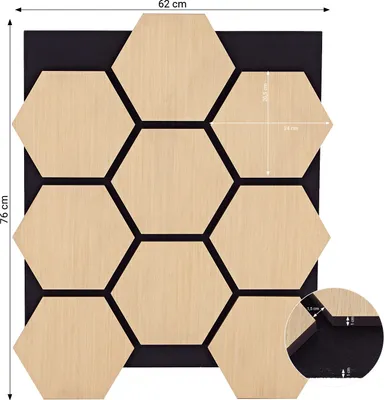 Produktbild von Homestyle4u Wandpaneel 62x76 4er Set Akustikpaneele Holz Wandpaneele Natur Hexagon Paneele Wohnzimmer Deckenpaneele Wandverkleidung