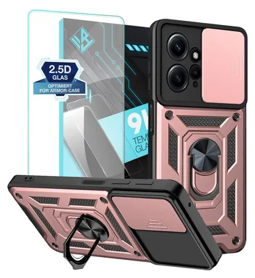 Produktbild von Armor Handyhülle für Xiaomi Redmi Note 12 mit 9H Displayglas Displayschutz Kameraschutz Handy Panzer Case Cover Schutzhülle Outdoor Farbe: Rosegold