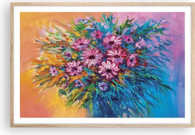 Produktbild von Gerahmtes Poster - Rahmen in heller Eiche - Blumenstrauß Blumen Öl - 91,5x61 cm - Wand Bild - Wanddeko - Wandbilder - Kunstposter - Wandposter - Bilderrahmen - Bilder - Kunstdruck - P2NAA91x61-4533