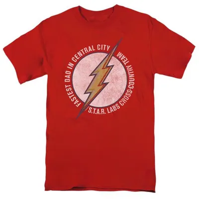 Productafbeelding van The Flash - "Snelste vader van Central City" T-shirt voor heren/dames, uni, Vaderdag, model TV37816 (XXL) (Rood)