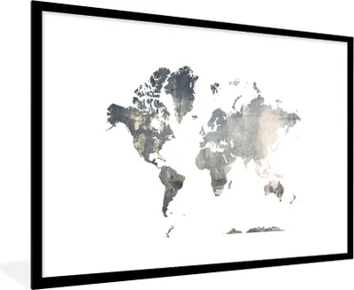 Produktbild von MuchoWow® MuchoWow® Gerahmtes Poster Weltkarte - Blau - Holz 90x60 cm - Poster mit zchwarzem Bilderrahmen - Wanddekoration - Fotos