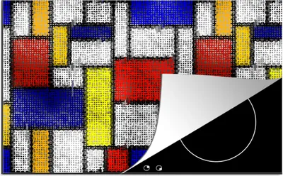 Produktbild von KitchenYeah© Herdabdeckplatte Muster - Mondrian - Kunst , 76x51cm, Küche Deko, Glaskeramikkochfeld Herdabdeckung, Abdeckplatte fùr Kochfeld