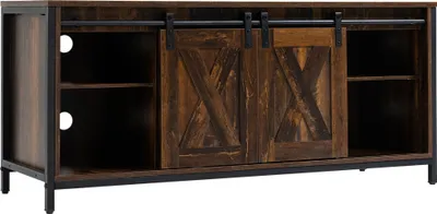 Produktbild von HOMCOM TV-Lowboard Fernsehtisch TV Schrank mit Schiebtür Fernsehschrank im Industrial Design zu 60 Zoll TV-Kommode mit Schrank Regal Stahl Braun+Schwarz 120 x 40 x 54 cm