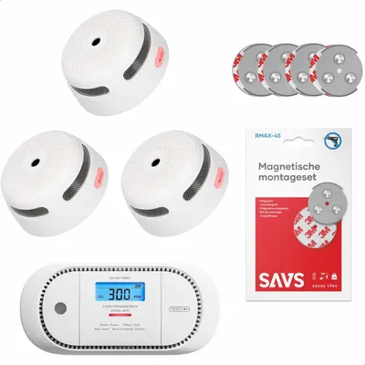 Produktbild von X-Sense Brandschutz-Set - 3 Rauchmelder und 1 Kohlenmonoxid-Melder - 10-Jahres-Batterie - Mit Magnethalterung - Brandmelder und CO-Melder ohne Bohren