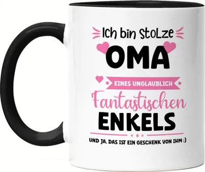 Produktbild von Ich bin stolze Oma Tasse Schwarz Geschenk Muttertag Oma Enkel Geburtstag
