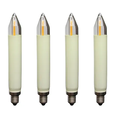 Four LED filament shaft candles are arranged in a row against a white background.