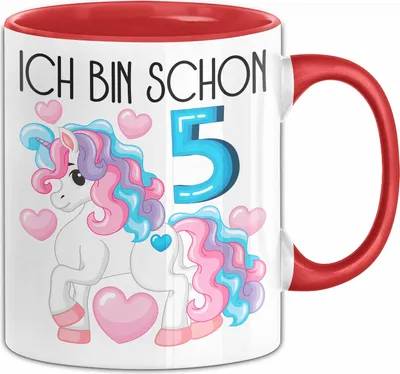 Produktbild von 5. Geburtstag Geschenk Tasse Becher Mädchen Tochter Geburtstagsgeschenk Einhorn Ich Bin Schon 5 (Rot)