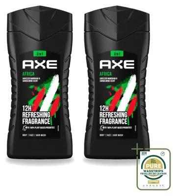 Produktbild von 2 x Axe Africa 3-in-1 Duschgel - Mandarine & Sandelholz - 250 ml - Vorratspackung - 2 Stücke
