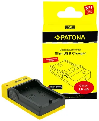 Productafbeelding van PATONA oplader voor Canon LP-E5 Slim, met USB-C aansluiting