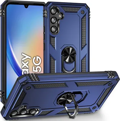 Produktbild von Schutzhülle für Samsung Galaxy A34, Dual Layer Robust Militäre Fallschutz Hülle mit Ringhalterung Ständer Blau