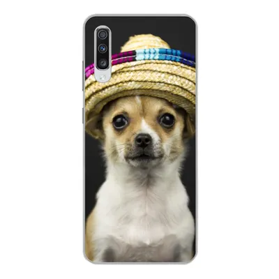 Produktbild von MuchoWow® Handyhülle Schutzhülle Hülle für Samsung Galaxy A70 Hund - Sombrero - Schwarz Silikon Softcase Handy Hülle - Schutzhaube